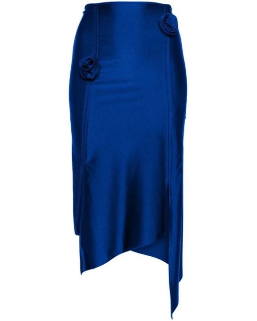 Coperni Blue Floral-Appliqué Asymmetric Midi Skirt