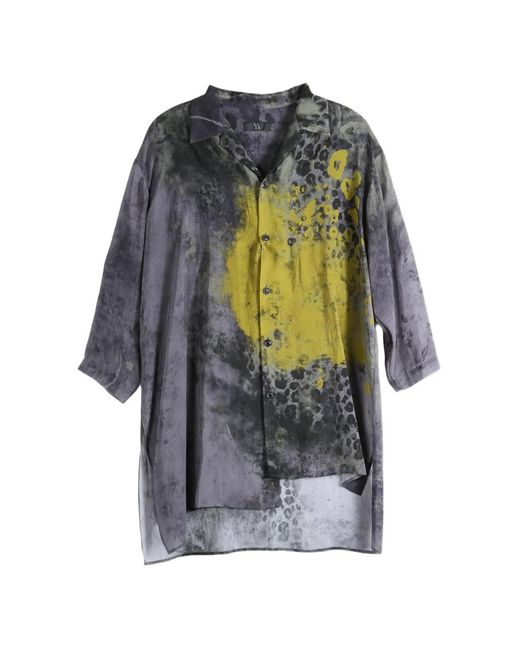 Y's Yohji Yamamoto Gray Leopard-Print Asymmetric-Hem Shirt