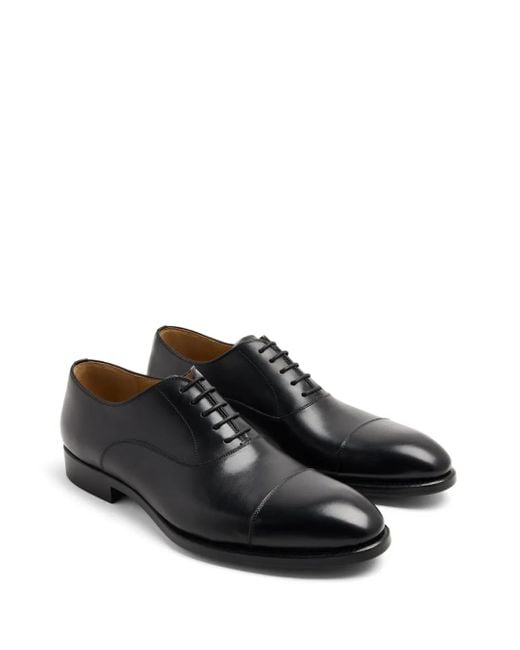 Magnanni Shoes Black Tonal-Stitching Leather Oxford Shoes for men