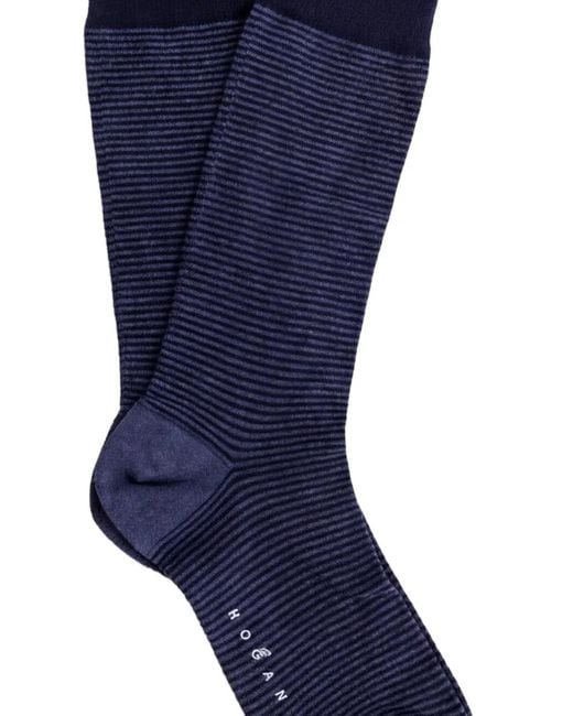 Hogan Blue Striped Ribbed-Trim Socks for men