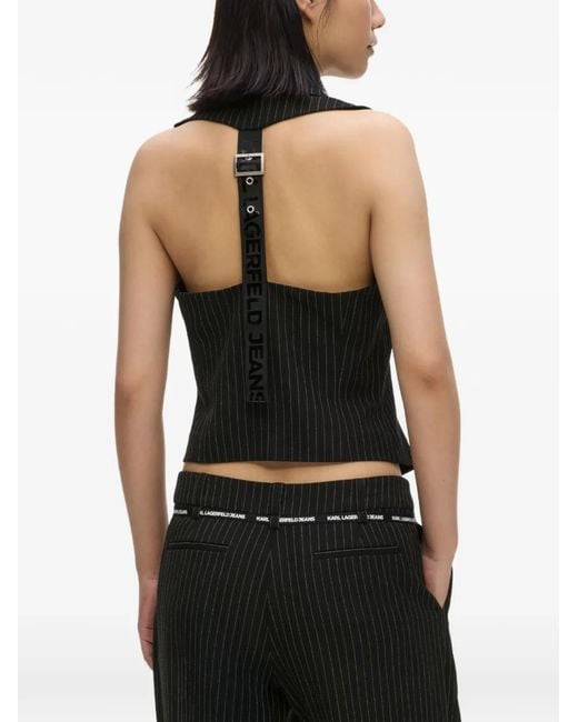 Karl Lagerfeld Black Pinstripe Zip-Up Waistcoat