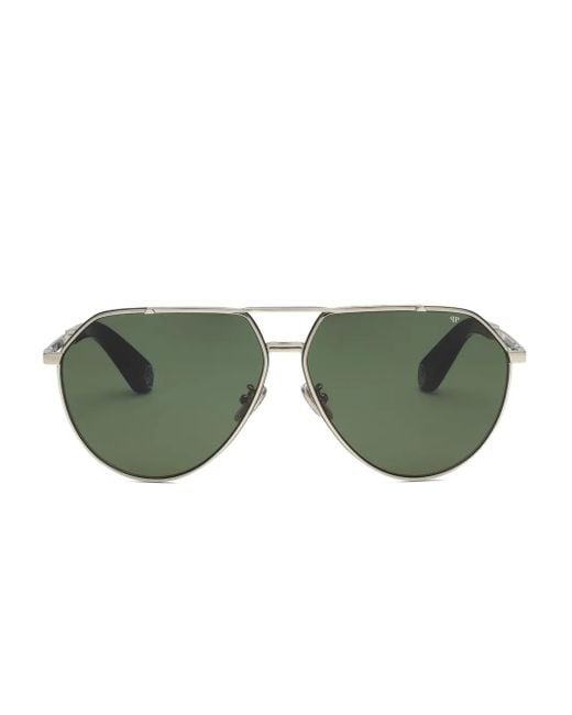 Philipp Plein Green Double-Bridge Pilot-Frame Sunglasses for men