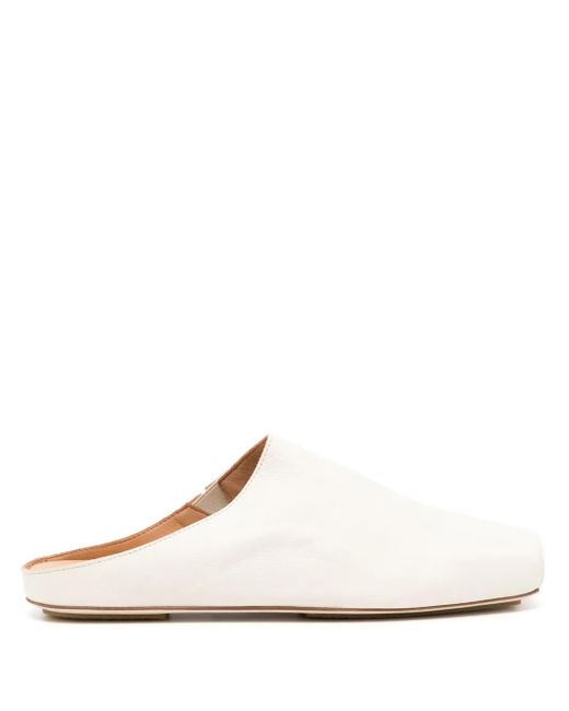 Uma Wang White Square-Toe Leather Slippers
