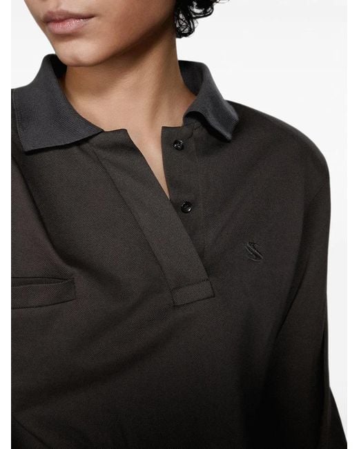 SRVC Studio Black Wrap-Front Long-Sleeve Polo Top