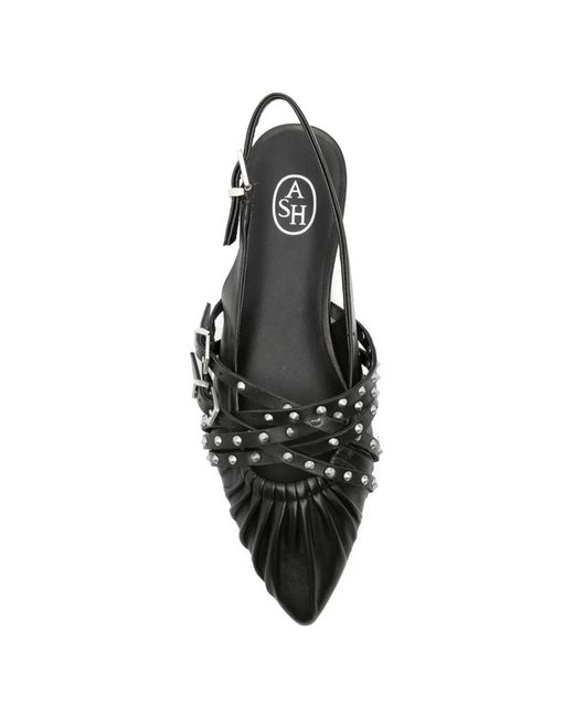 Ash White Studded Ruched Flat Pumps