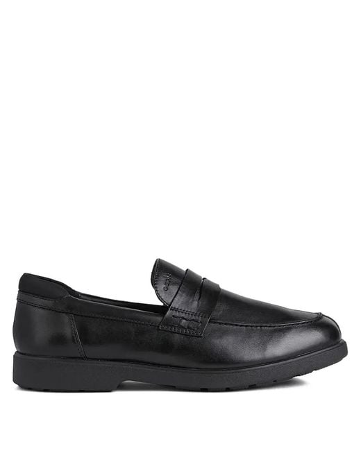 Geox Black Logo-Detail Leather Loafers for men