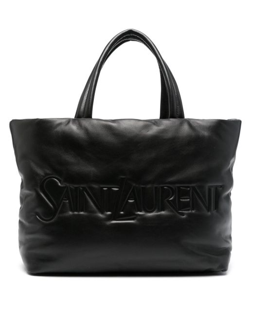 Saint Laurent Black Logo-debossed Leather Tote Bag for men