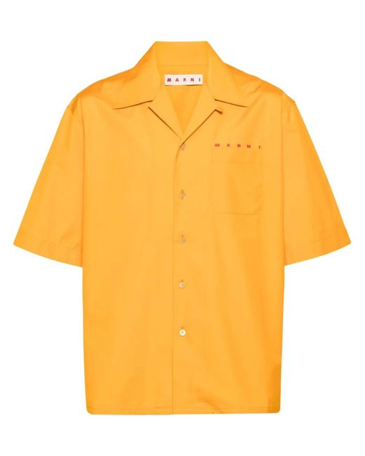 Marni Yellow Logo-Print Poplin Shirt for men