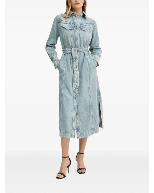 Boss Blue Belted Denim Shirt Midi Day Dress