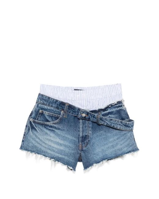 Alexander Wang Blue Boxer-Waistband Denim Shorts