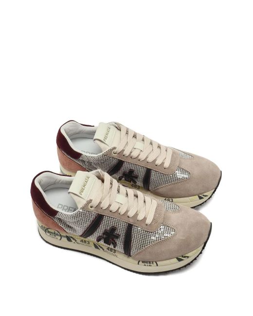 Premiata White Sequin-Embellished Sneakers
