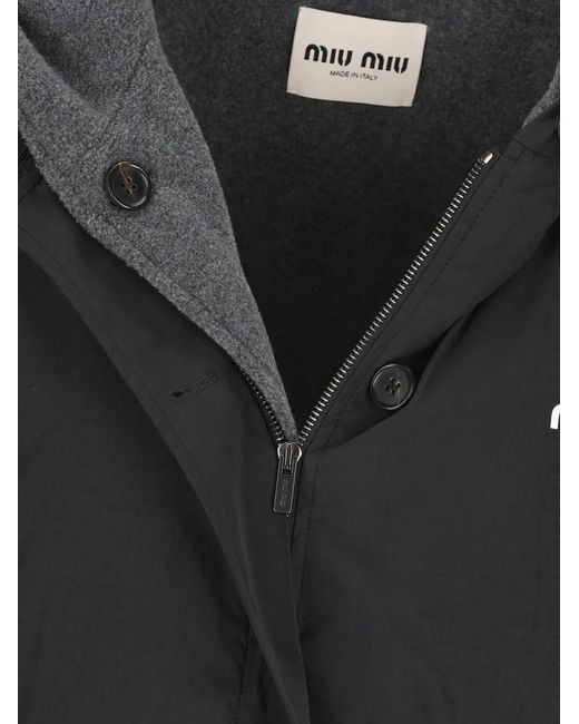 Miu Miu Black Single-Breasted Pongé And Fleece Caban Jacket