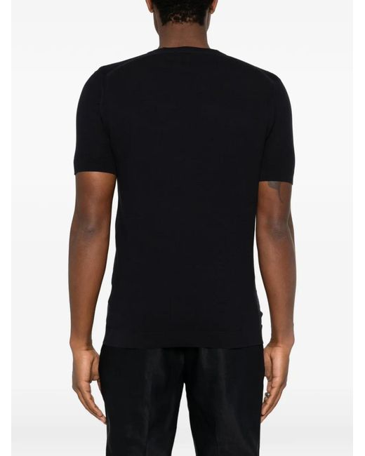 John Smedley Black Pique-Knit Ribbed-Trim T-Shirt for men