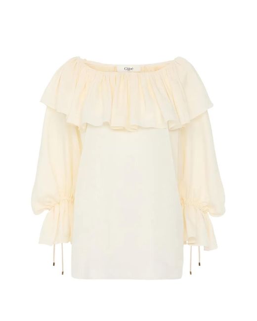 Chloé White Ruffled Long-Sleeve Blouse