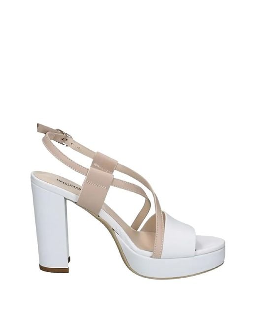 Nero Giardini White Crossover-Strap Heeled Sandals