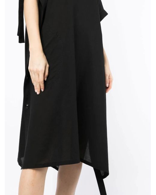 Y's Yohji Yamamoto Black Buttoned Side-Tie Midi Dress