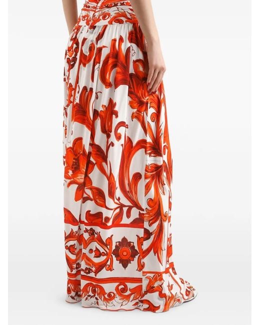Dolce & Gabbana Red Majolica-Print Organzine Long Dress