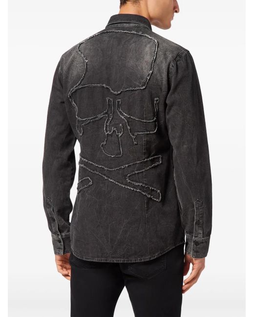 Philipp Plein Skull & Bones Jeanshemd in Black für Herren