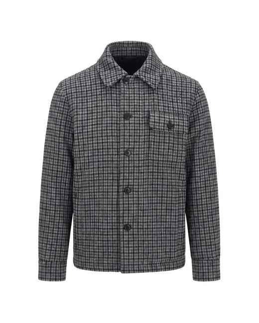 Moncler Gray Check-Pattern Button-Up Jacket for men