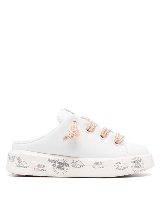 Premiata White Belle Leather Slip-on Sneakers