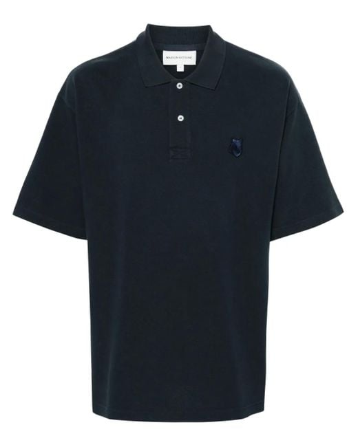 Maison Kitsuné Blue Polo Shirt With Fox Patch for men