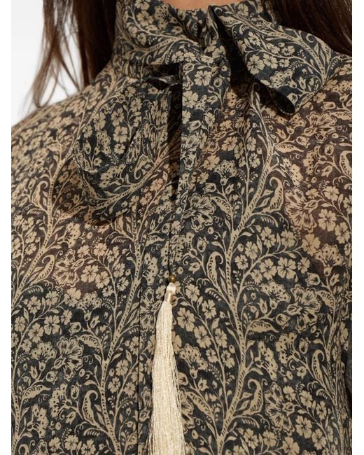 Zimmermann Black Floral-Print Tie-Neck Top