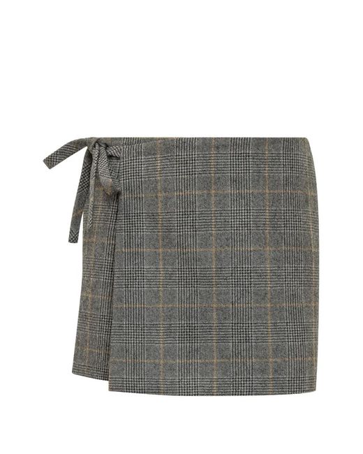 KENZO Gray Check Wrap Mini Skirt