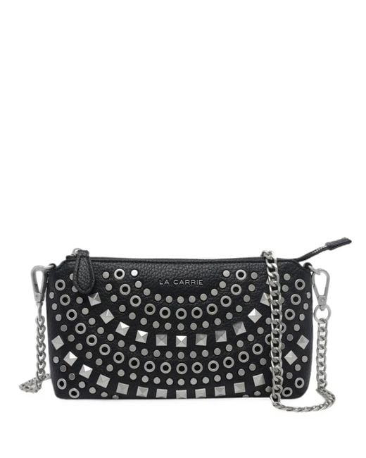 La Carrie Black Solid Stud-Embellished Crossbody Bag