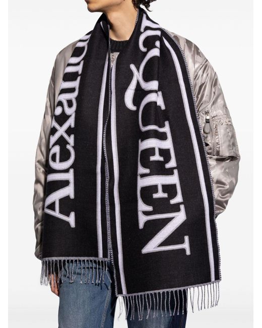 Alexander McQueen Black Logo-print Wool Scarf for men