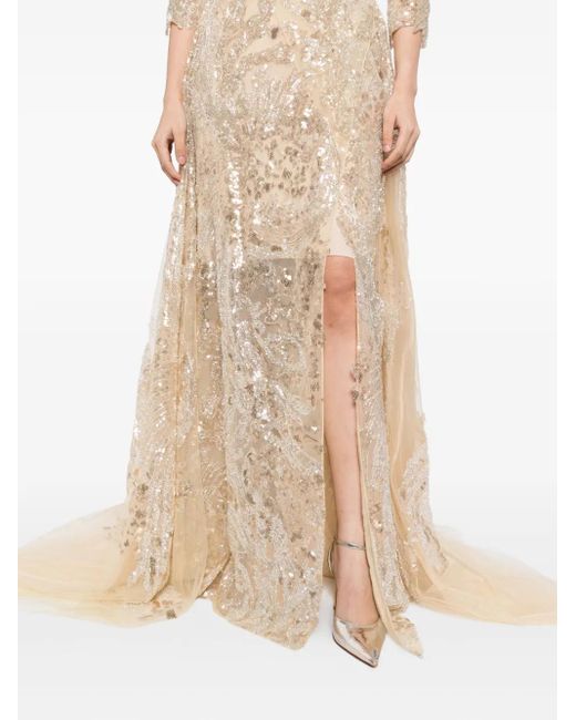 Saiid Kobeisy Natural Sequin-Embroidered Dress