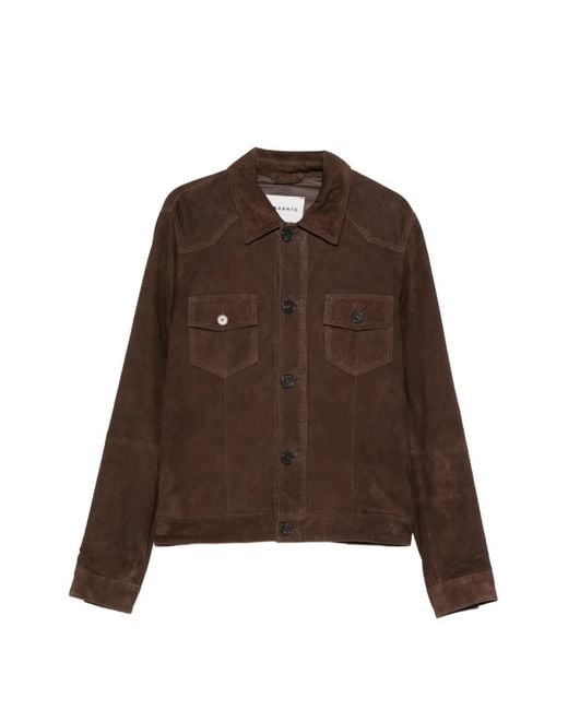 Amaranto Brown Button-Up Suede Jacket for men