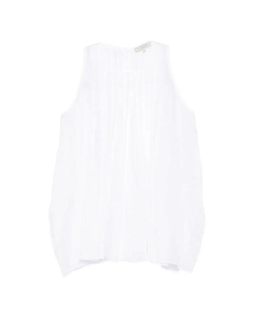 Antonelli White Bermagotto Pleated Sleeveless Top