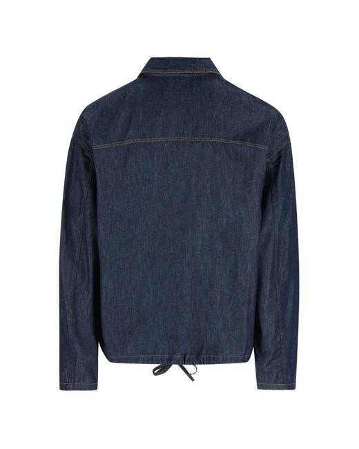 Loewe Blue Logo-Patch Drawstring Denim Jacket for men