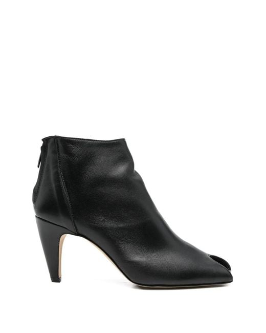 GISÉL MOIRÉ Black Raffy Peep-Toe Ankle Boots