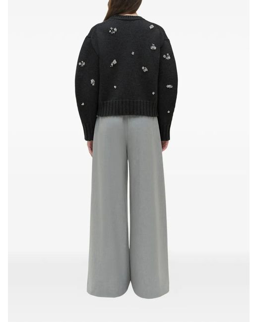 Jonathan Simkhai Black Coraline Floral-Embellished Crew-Neck Sweater
