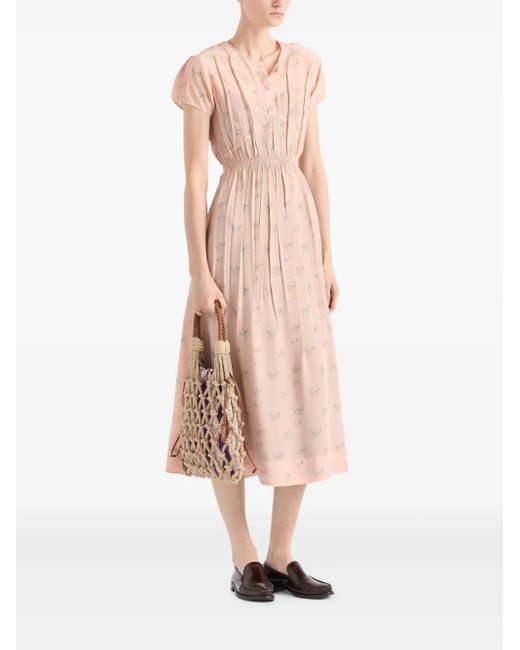 Prada Pink Floral Pongé Midi Dress