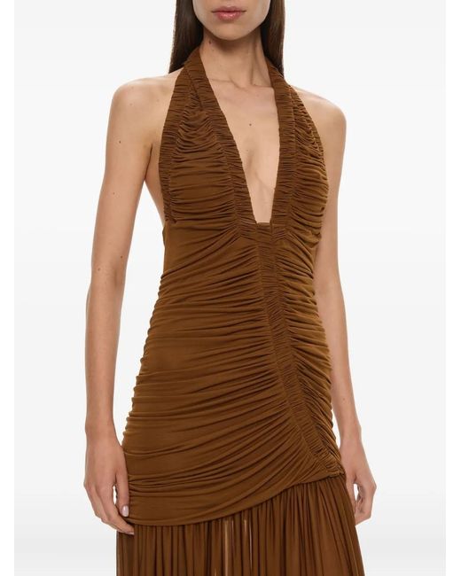 Christopher Esber Brown Orion Halterneck Ruched Gown