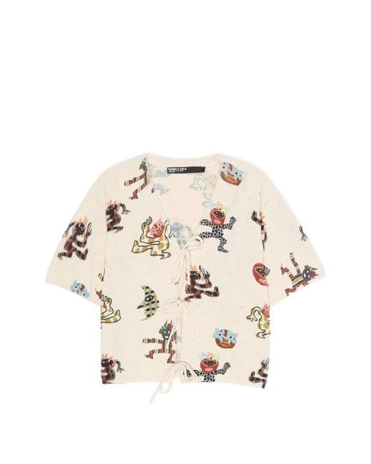Bimba Y Lola Natural Samba Short-Sleeved Cardigan