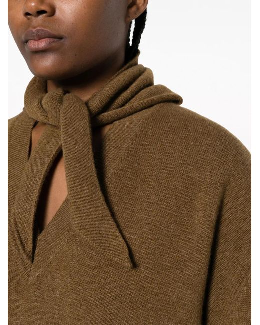 Plan C Green Attached-Scarf Ribbed-Knit Jumper
