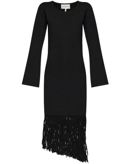Munthe Black Fringe-Detail Midi Dress