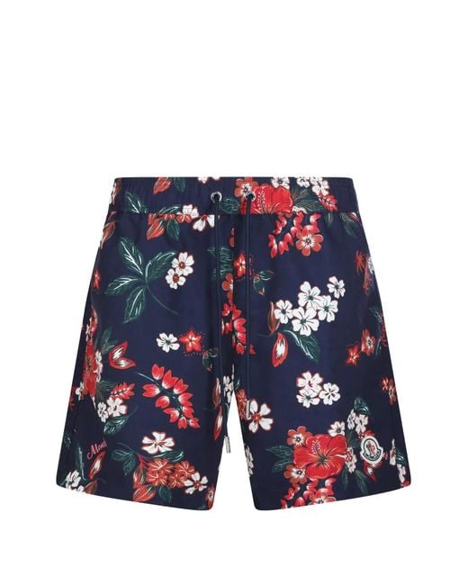 Moncler Blue Floral-Print Swim Shorts for men