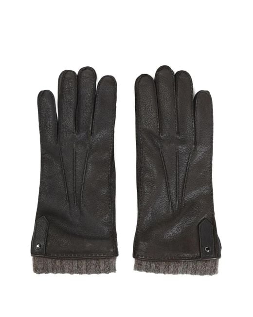 Guanti Con Bordo A Coste di Canali in Black da Uomo
