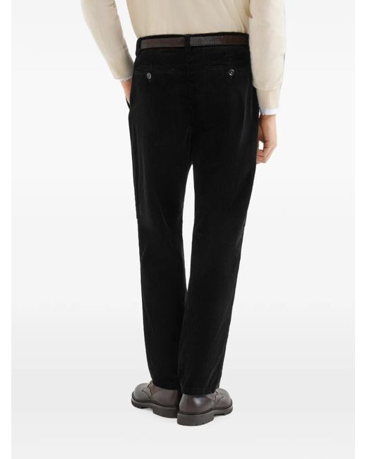 Brunello Cucinelli Black Garment-Dyed Corduroy Trousers for men