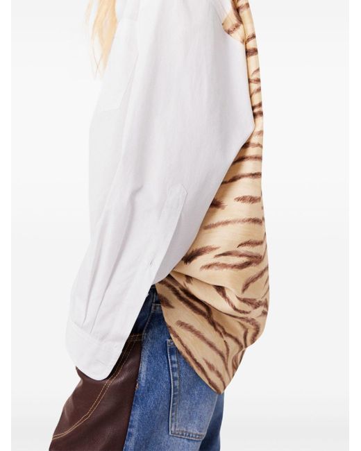 Stella McCartney White Oversized-Seidenhemd mit Tiger-Print