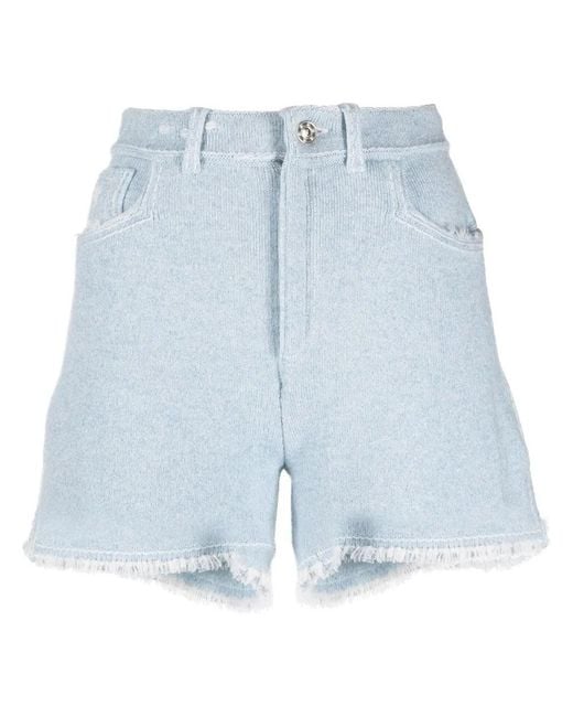 Barrie Blue Fine-Knit Fringe-Detail Shorts