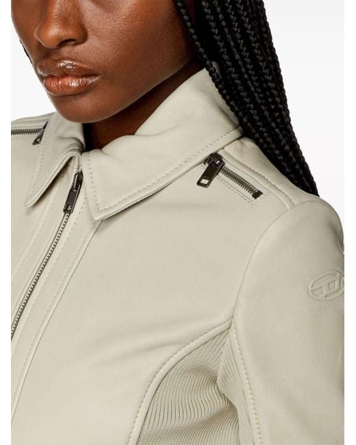 DIESEL Natural L-sask Zip-up Leather Jacket