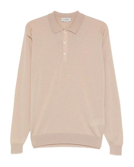 John Smedley Natural Belper Long Sleeve Polo Shirt for men