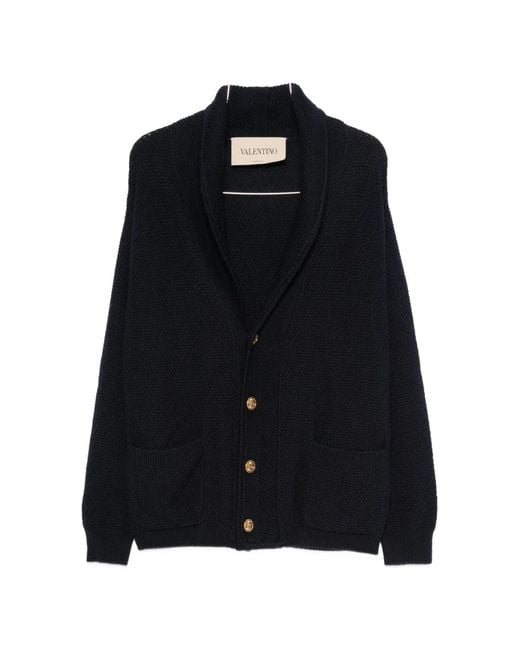 Valentino Garavani Black Shawl-Lapel Button-Up Cardigan for men