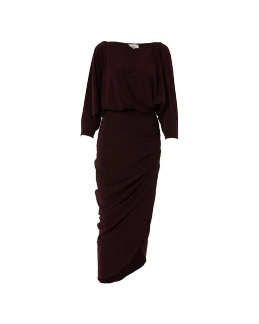 JBQ Red Tresor Ruched Draped Asymmetric Dress