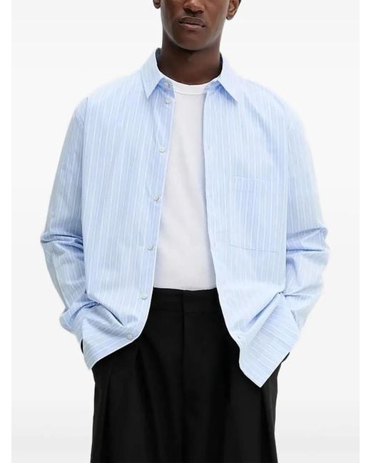 Camisa a rayas con manga larga Won Hundred de hombre de color White